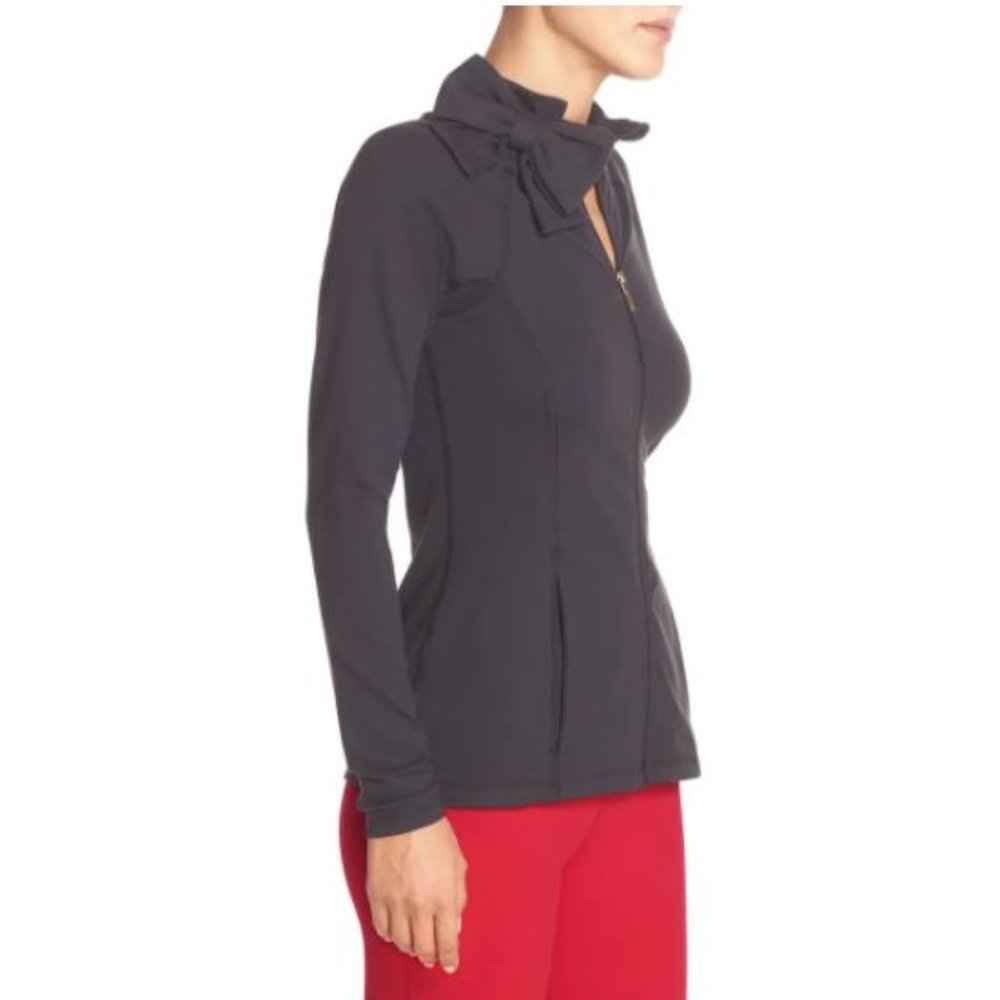 KATE SPADE x BEYOND YOGA Arica Grey Neck Bow Front Zip Jacket sz S Women's NEW - Picture 4 of 16